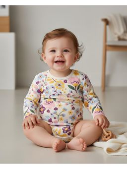 My Milestones - 100% Cotton Full Sleeves Floral Onesie - Cream