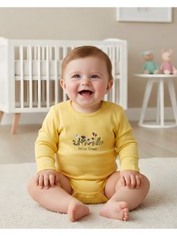 My Milestones - 100% Cotton Full Sleeves Floral Onesie - Yellow