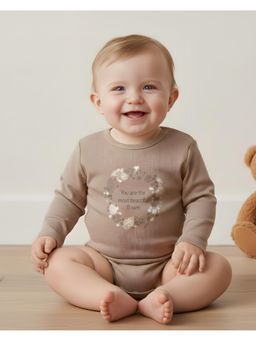 My Milestones - 100% Cotton Full Sleeves Floral Onesie - Tan