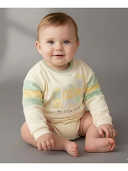 My Milestones - 100% Cotton Full Sleeves Castle Cub Onesie - Off White