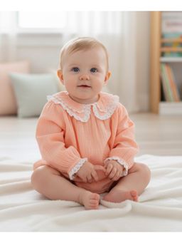 My Milestones - Double Cloth Full Sleeves Onesie - Peach