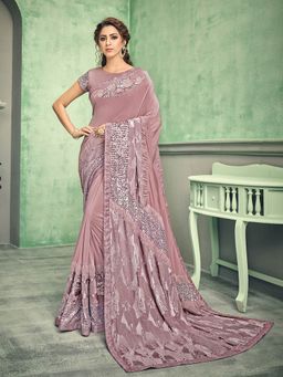 Odette - Pink Lycra Designer Saree with Unstitched Blouse