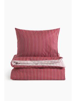 H&M - Red Striped Cotton Single Duvet Cover Set