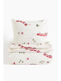 H&M - White Patterned Duvet Cover Set