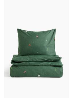 H&M - Green Patterned Duvet Cover Set