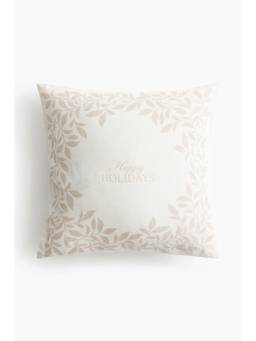 H&M - White Printed Linen-Blend Cushion Cover