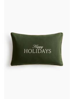 H&M - Green Printed Canvas Cushion Cover