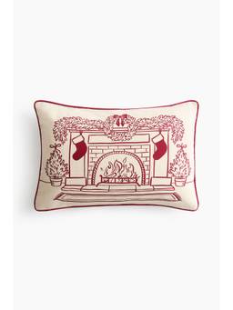 H&M - White Printed Canvas Cushion Cover