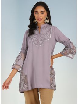 Lakshita - Purple Embroidered Tunic for Women with Lace Inserts