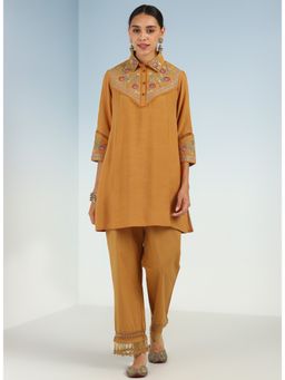 Lakshita - Mustard Embroidered Tunic for Women with Classic Collar