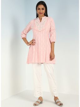 Lakshita - Pink Raschel Net Embroidered Kurti for Women