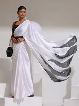 Swtantra - I Choose Black and White Satin Saree without Blouse