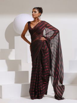 Swtantra - Maroon Peekaboo Shimmer and Stripe with Plain with Unstitched Blouse