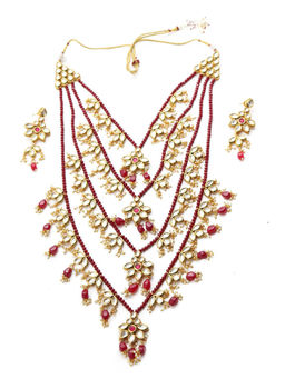 Odette - Multi-Strand Authentic Maroon Onyx-Kundan-Mani Necklace Set