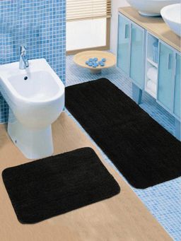 Saral Home - Microfiber Anti Slip Multi Purpose Runner & Mat Set--Black-40X100 Cm & 40X50 Cm