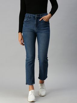 SHOWOFFFF - Women Clean Look Blue Straight Fit Denim Jeans