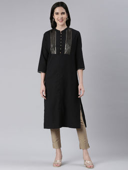 NEERU'S - Black Straight Solid Cotton Kurtas