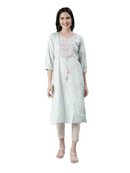 NEERU'S - Blue Straight Embroidered Cotton Kurtas