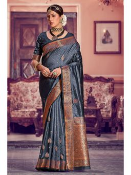 EXCLUSIVA - Grey Banarasi Saree with Unstitched
