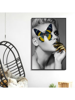 HomeTown - Simon Lady With Bubble Glossy Mdf Print Painting, Green 60X90Cm