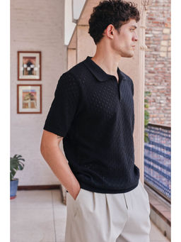 PRIMAL GRAY - Black Wheat Structure Polo T-Shirt