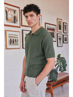 PRIMAL GRAY - Green Flat Structure Polo T-Shirt