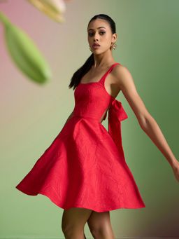 RSVP by Nykaa Fashion - Red Wide Square Neck Back Tie Up Mini Dress