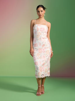 RSVP by Nykaa Fashion - White Laced Diamante Embellished Strappy Fitted Midi Dress