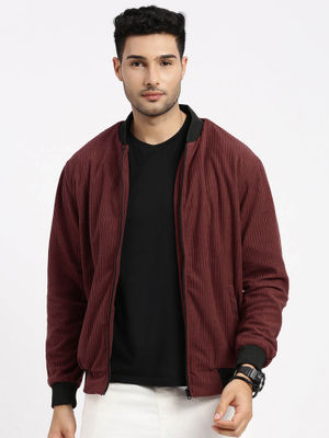 Buy SHOWOFF Mens Maroon Bomber Jacket (M) Online