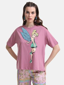 Kazo - Pink Tinkerbell Disney Printed T-Shirt with Sequin Work