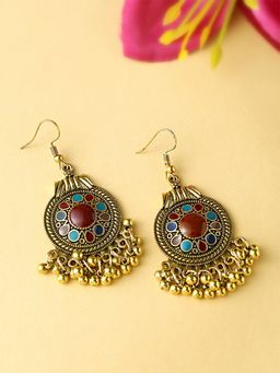 Yellow Chimes - Gold Toned Stone Earrings