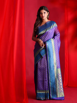 Beatitude - Blue Banarasi Saree with Unstitched Blouse