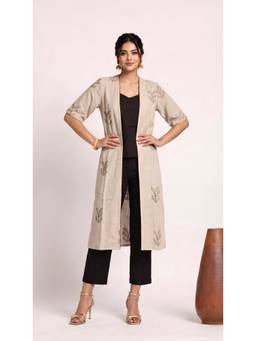 Saltpetre - Grey Long Overlay - Greige With Coffee Contrast Edging