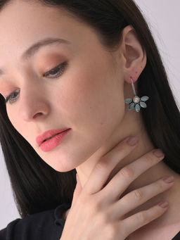 Sohi - Blue Silver Plated Contemporary Drop Earrings