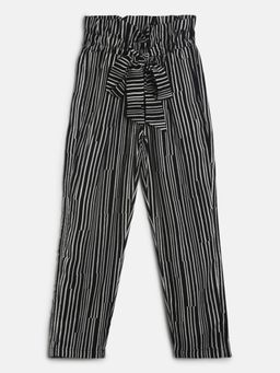 Tales & Stories - Girls Striped Black Rayon Elasticated Pants