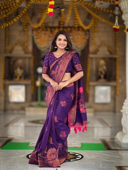 JATRIQQ - Purple Soft Paithani Silk Zari Weaving Meenakari Design Saree with Unstitched Blouse