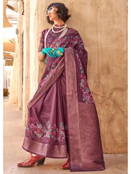 Mysilklove - Orchid Pearl Purple Georgette Handloom Printed Saree with Unstitched Blouse