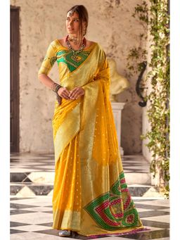 Mysilklove - Sun Flower Yellow Woven Banarasi Soft Silk Saree with Unstitched Blouse