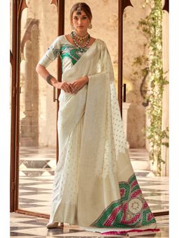 Mysilklove - Snow White Woven Banarasi Soft Silk Saree with Unstitched Blouse