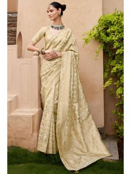 Mysilklove - Almond Cream Woven Banarasi Saree with Unstitched Blouse