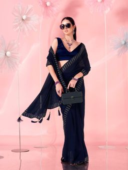 Tikhi Imli - Navy Blue Coloured Saree with Hot Press Diamond Border with Unstitched Blouse