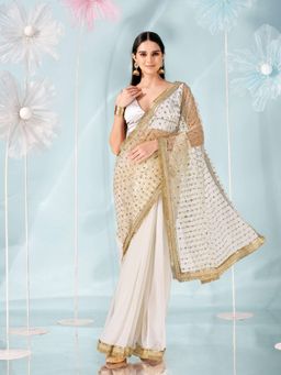 Tikhi Imli - Cream Half and Half Sequence Embroidered Saree with Unstitched Blouse