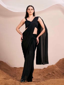 Tikhi Imli - Ready To Wear Black Coloured Satin Saree with Unstitched Blouse