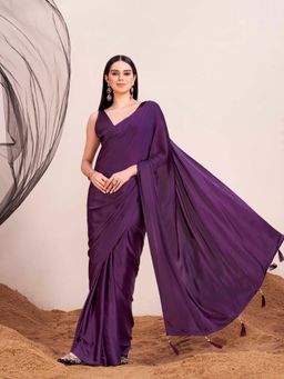Tikhi Imli - Purple Coloured Satin Saree with Pre Stitched Drapes with Unstitched Blouse
