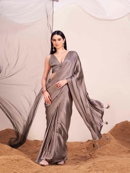 Tikhi Imli - Metallic Coloured Satin Saree with Pre Stitched Drapes with Unstitched Blouse