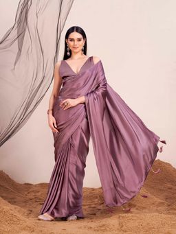 Tikhi Imli - Mauve Coloured Satin Saree with Pre Stitched Drapes with Unstitched Blouse