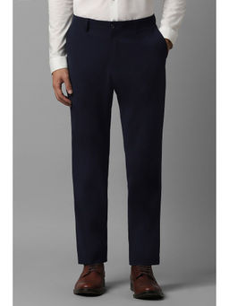 Louis Philippe - Men Navy Slim Fit Solid Flat Front Formal Trousers