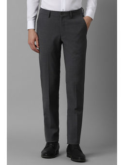 Louis Philippe - Men Grey Slim Fit Textured Flat Front Formal Trousers