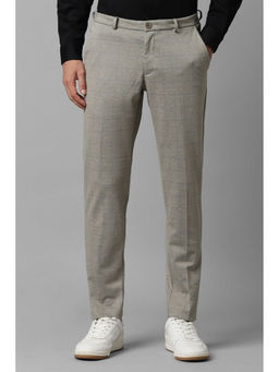Louis Philippe - Men Grey Slim Fit Check Flat Front Casual Trousers
