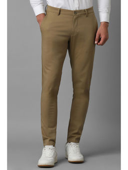 Louis Philippe - Men Brown Slim Fit Solid Flat Front Casual Trousers
